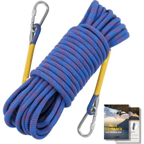 Static Rock Climbing Rope 10MM, Upgraded Carabiners Outdoor Safety Fire Escape Rope Climbing Safety Rappelling Parachute Rope