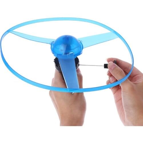 D7WF LED Flashing Plastic Pull String Flying Saucer Propeller Toy Disc Helicopter New