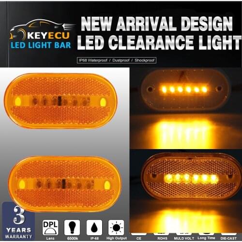 KEYECU LED Marker Lights Amber Outline Lamps Bus Truck Trailer Camper Motorhome 6 Diode LED Clearance Side Marker Light