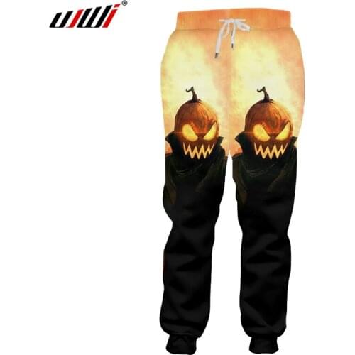 UJWI Mens New Creative Red Street Clothing 3D Printed Funny Pumpkin Character Halloween Big Size Man 6XL Sweatpants