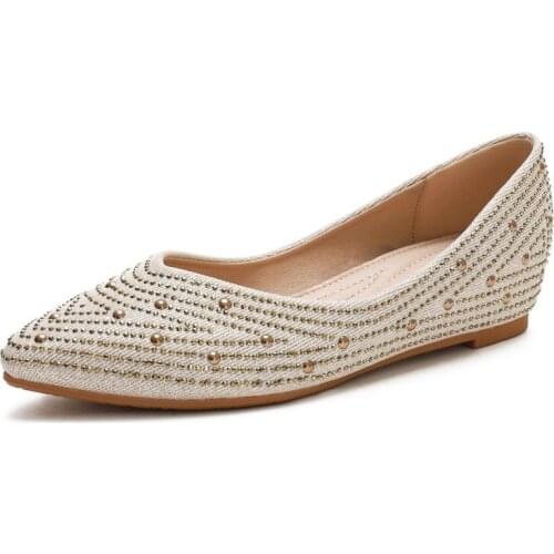 2021 Spring Versatile Diamond Slope Heel Comfortable Doudou Shoes Flat Bottom Scoop Shoes Pointed Shallow Single Shoes Size 42