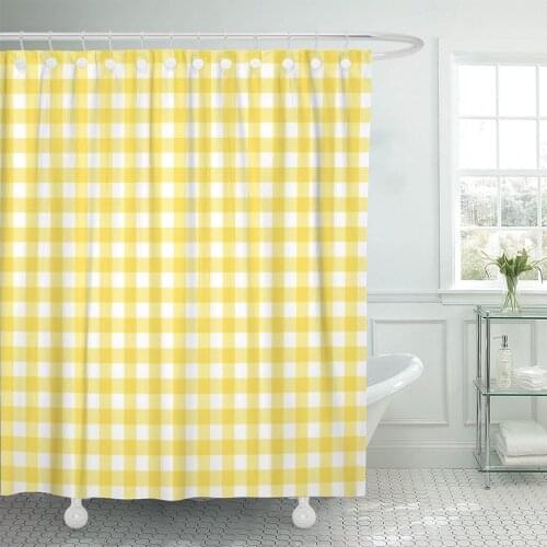 Pattern Pastel Yellow Gingham That is White Pale Vintage Shower Curtain Waterproof Polyester Fabric 60 x 72 Inches with Hooks