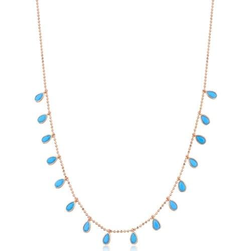 Womens Rose 925 Sterling Silver Turquoise Gemstone Drop Necklace Elegant Design Welcome Quality Useful Wink Attractive 2021 Trend Style Fashion new