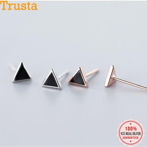 Trusta 2019 Genuine 925 Sterling Silver Cute Sweet Black Triangle Star Stud Earrings For Women Wedding Jewelry Gift DS1912