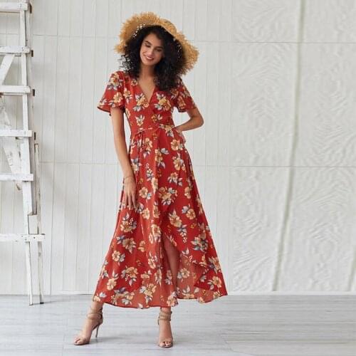 Artfeel New Printed Red Holiday Style Sexy Vintage dress Women Boho Longuette Summer Beach Slim Lady Braces dress S-XXL