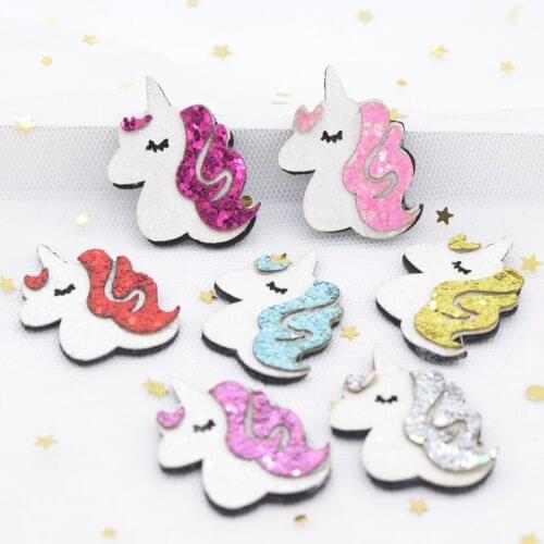 12Pcs 30*34mm Glitter Fabric Appliques Cartoon Unicorn Horse Pads Patches for DIY Clothes Headdress Hairpin Hoop Bow Decor L38