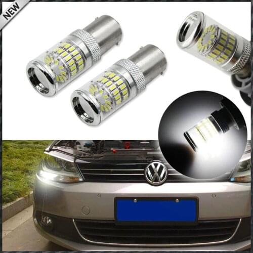 2) CANbus Error Free HID White 1156 48-SMD Mirror Reflector LED Bulbs for 2011-2017 Volkswagen MK6 Jetta Daytime Running Lights