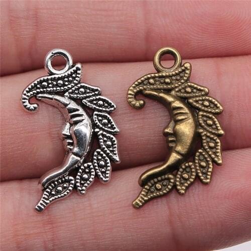 20pcs 15x27mm 2 Colors Crescent Moon Face Charms Pendants Jewelry Making Bracelet DIY Jewelry Finding