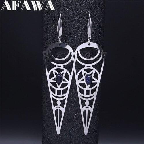 2021 Satan Inverted Pentagram Natural Stone Stainless Steel Earrings Women Silver Color Drop Earring Jewelry Joyas EXS02