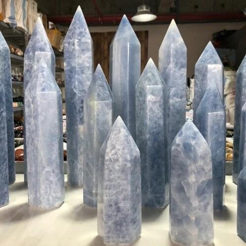600-1.6kg AAA+100% Natural Caribbean calcite crystal wand point blue calcite quartz tower gemstone points healing