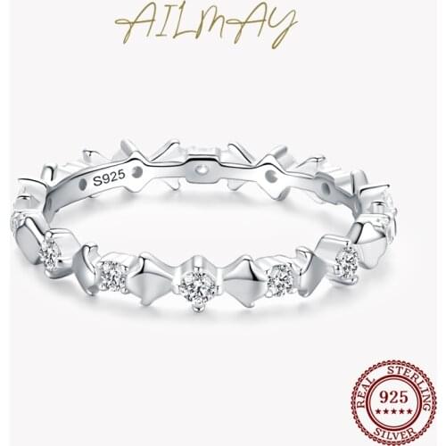 Ailmay Hot Sale Genuine 925 Sterling Silver Simple Geometric Design Cubic Zirconia Women Minimalist Fine Jewelry 2021 New Style