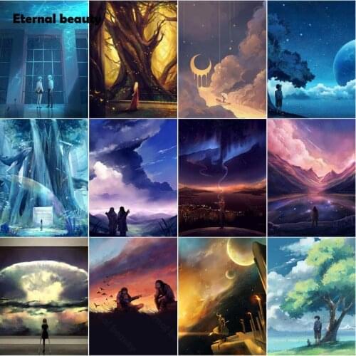 5D Diy Diamond Painting Japanese Landscape Unpredictable Colorful Sky Human Diamond Embroidery Full Square Drill Mosaic Painting