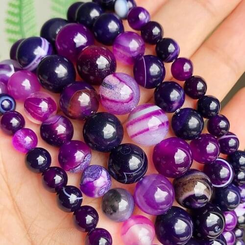 4/6/8/10mm Natural Stone Beads Purple Striated Agates Onyx Loose Spacer Beads For Diy Bracelet Jewelry Making Accessories