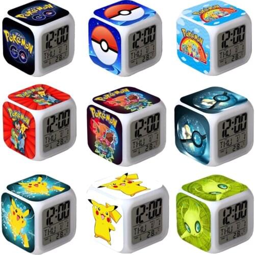 Pokemon Alarm Clock Pocket Monsters Pikachu 8 Color Change LED Digital Alarm Clock Large screen multifunction Night light watch