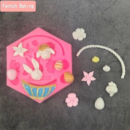 Flower Basket Silicone Mould Cake Fondant Decoration Easter Bunny Egg Mold Chocolate Mold Baking Tool DIY Clay Resin Art
