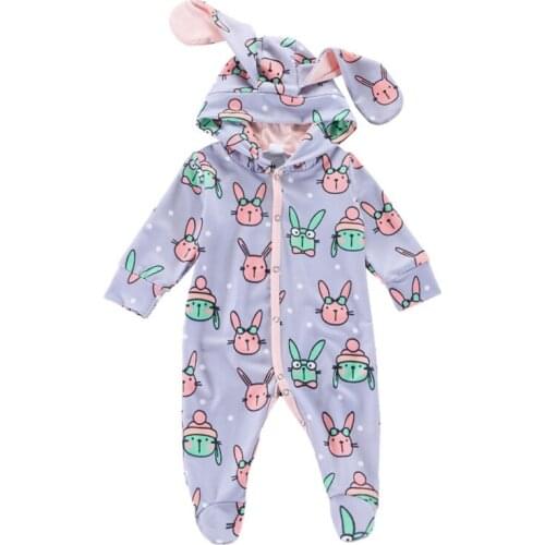 Baby Romper Long Sleeve Hooded Cotton Cute Cartoon Rabbit Ears Outfits Boys Girls Jumpsuit Spring And Autumn New Arrival