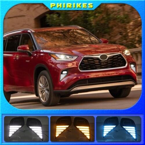 2PCS DRL For Toyota Highlander 2020 2021 Daytime Running Lights fog lamp cover headlight 12V Daylight car-styling