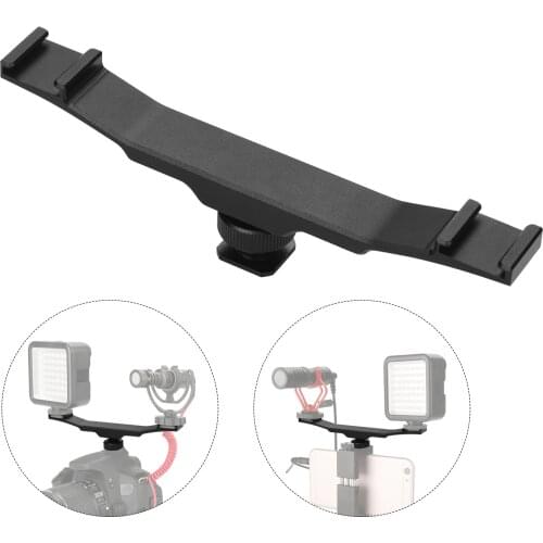 Photography Double Cold Shoe Mount Extension Bar Dual Bracket for DV DSLR Camera Smartphone Mic LED Light