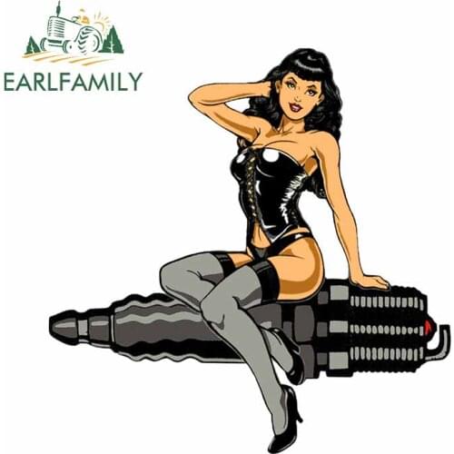 EARLFAMILY 13cm x 12.9cm for Pin Up Girl Car Styling Stickers Vinyl Material Decal Personality Graphics Suitable for VAN RV JDM