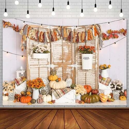 Baby Shower Backdrop Autumn Pumpkin Wood Plank Sunflower Maple Leaf Photography Background Photo Studio Birthday Decor Photozone
