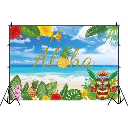 Aloha Photo Backdrop Luau Tropica Summer Beach Sea Hawaiian Happy Birthday Party Flower Photograph Background Banner Decoration