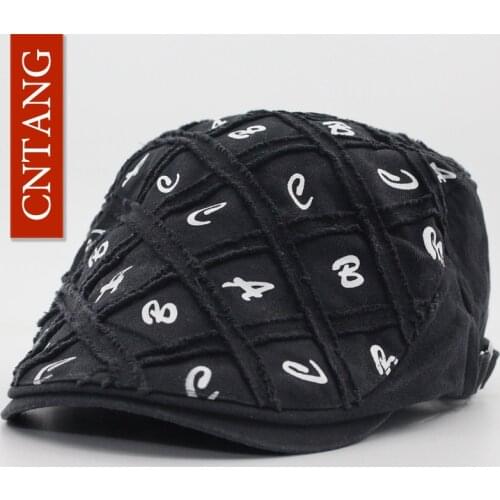 CNTANG 2017 Summer Cap For Men Women Fashion Casual Visor Cotton Caps Beret Vintage Print Letter Flat Hat Soft Berets Unisex