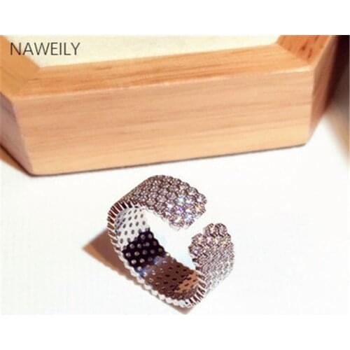 Luxury Full Rhinestone Rings For Women Girl Fashion Gold Silver Color Open Ring Female Statement Engagement Party Jewelry