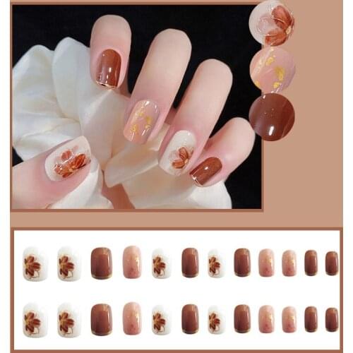 Short Square False Nails Full Cover Fake Fingernails Press on Glossy Artificial Nails DIY Decoration Supplies For Nail SANA889