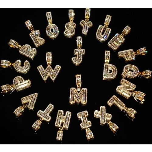 Iced Out Necklace Cubic Zircon Baguette A-Z Letters Pendant Bling-bling Rock Candy Font Letters Necklace Jewelry for Her Gift