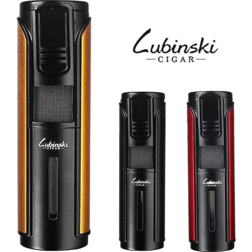 LUBINSKI Butane Gas Cigar Lighter Lubinski Windproof 5 Flame Jet Torch Lighter Pocket Metal Cigarette Briquet Cigar Accessory