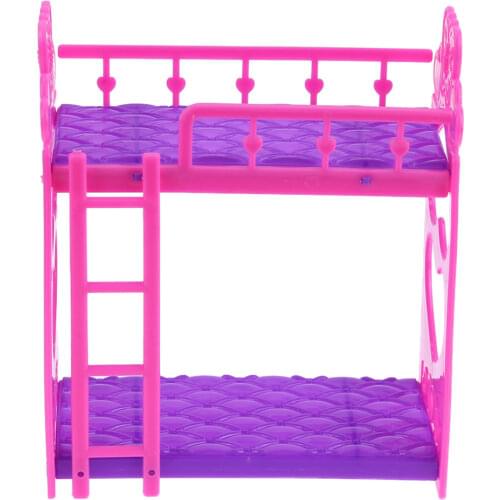 Cute Dolls House Furniture Plastic Bunk Bed Play House Toys Girls Gifts Mini Doll house bed pretended toys for children Kid 7pcs