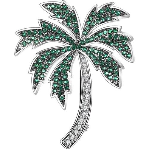 Fashion Personality Copper Brooch High Quality Green Leaves Coconut Tree Beach Brooch Pin Backpack Dress Jewelry Accessories
