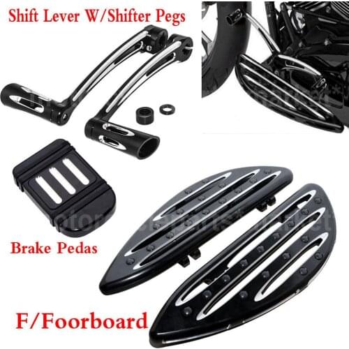 Motorcycle CNC Cut Driver Floorboard + Heel Toe Shift Lever+Pedal For Harley Touring Electra Road Street Glide Road King
