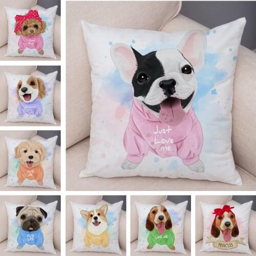 Soft Plush Pillowcase for Children Room Sofa Home Water Color Cute Pet Dog Cushion Cover Decor Lovely Cartoon Animal Pillow Case