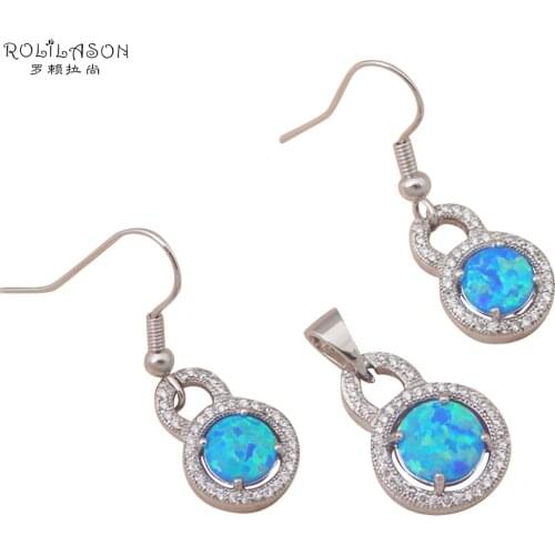 Digital style Brand Jewelry Sets blue fire opal silver stamped top Fashion jewelry set for Anniversary OS008