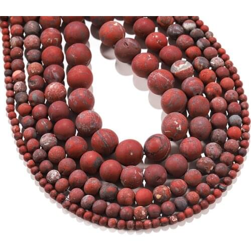 Natural Matte Red Brecciated Stones Round Loose Spacer Beads For Jewelry Making DIY Necklace Needlework 1Strand 12mm