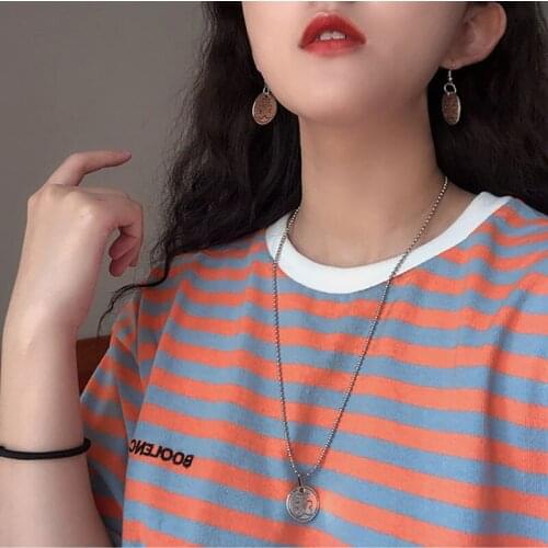 2020 New Fashion Bear Cookies Pendants Necklace for Women Cute Double Sided Animal Round Long Chain Necklace Gifts Jewelry