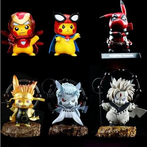 Pikachu Cosplay Deadpool Iron Man Naruto Six Ways Naruto with Original Box Pikachu Pokemon Hand-made Car Ornaments for Gift