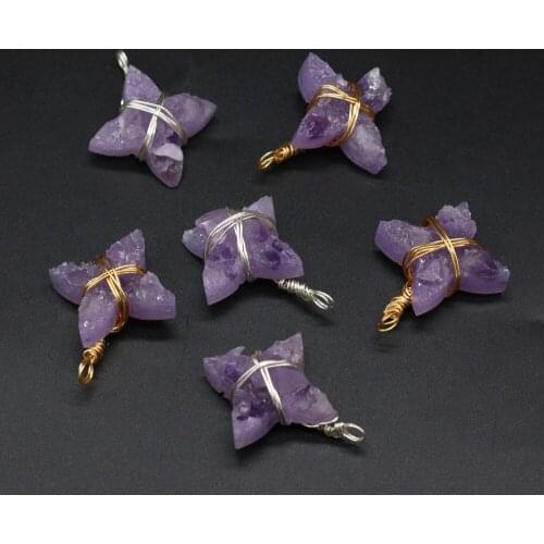 Natural Stone pendant amethyst winding line irregularity exquisite charms for jewelry making DIY necklace bracelet accessories