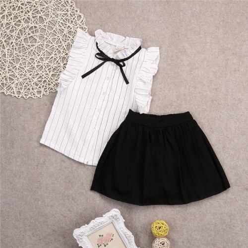 Toddler Kids Baby Girls Summer Dress Casual Ruffle T-shirt+Short Skirts 2pcs Outfit Set T-shirt Tops and Skirts Set