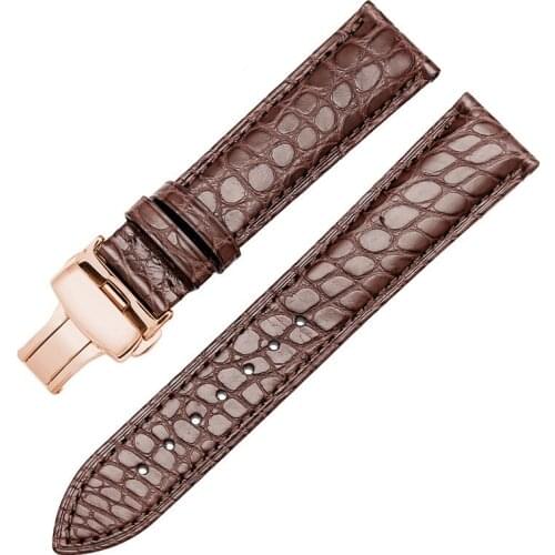Watch Band Strap Butterfly Pattern Genuine Leather Deployant Buckle Bracelet Brown Black Watchbands 18mm 19mm 20mm 21mm 22mm