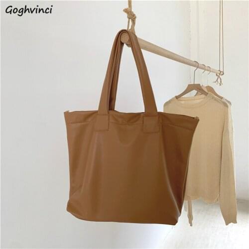 Women Shopping Bags PU Large Capacity Solid Hasp Big Tote Handbags Popular Simple Daily Female European Style Soft Vintage Chic