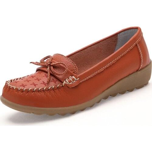 Genuine Leather Flats Shoes Women Loafers Women Flats Ballet Casual Flat Shoes Woman Moccasins Autumn Winter Butterfly-Knot