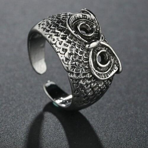 Gothic Retro Punk Adjustable Owl Rings For Men Women Antique Silvery Color Opening Ring Party Jewelry