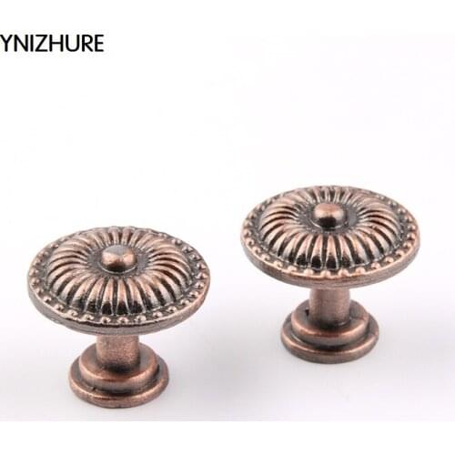 Ynizhure 10pcs 24*21mm Furniture Handles Knob Daisy Ancient Red Dome Antique Handle Drawer Pull Trim Single Hole Alloy
