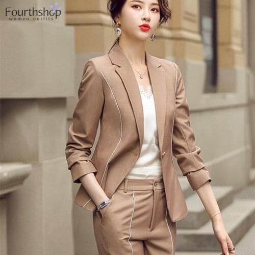 Professional Business Work Suits Women Office Uniform Autumn Winter 2 Piece Pants Blazer Set Plus Size Pantsuits Female 2020 New