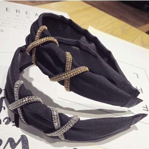 Crystals Headband for Women Hair Accessories Solid Fabric Hairband with Crystals Adults Face Wash Head Band Women Headwear