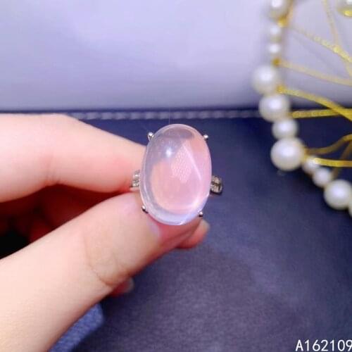Fine Jewelry 925 Sterling Silver Inset With Natural Large Gem Womens Luxury Fashion Oval Rose Quartz Adjustable Ring Support De