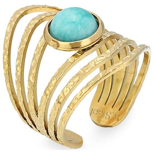 Stainless Steel Layered Opening Ring Statement Natural Stone Adjustable Finger Rings for Women bague femme Party Wedding Jewelry