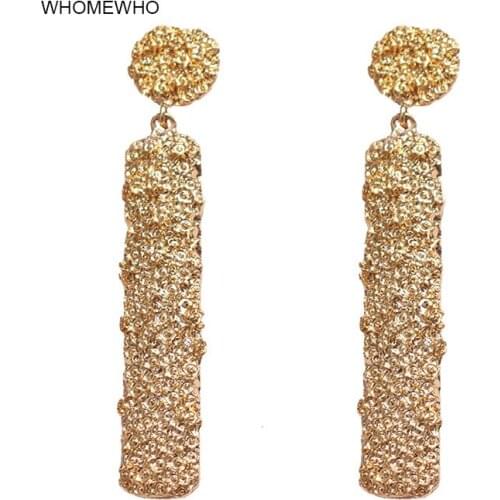 Gold Hammered Metal Heart Long Bar Minimalism Minimalist Drop Earrings Women Korean Fashion Party Engagement Geometric Jewelry